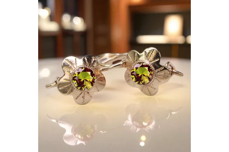 Original Vintage 14K Rose Gold Yellow Peridot Earrings Vintage Jewlery vec028r